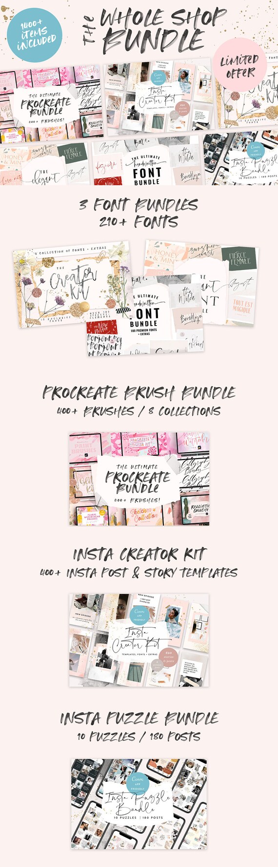 Download Procreate Bundle Graphic Elements Instagram Templates Font Bundle Procreate Brushes Whole Shop Bundle 1400 Items Instagram Puzzle Design Templates Stationery Kromasol Com