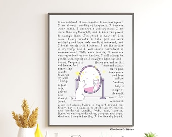 Selfcare Affirmations Mental health self-care gifts Mental health art Mental health poster Cat Poster Affirmations Wall Print Positive