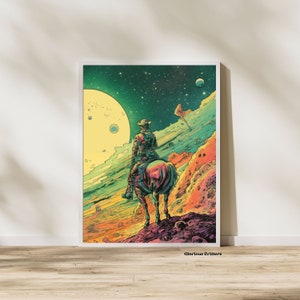 Western Poster, Western Dekor, retro sci fi, Cowboys, Wandkunst, modernes vielseitiges Poster, Boho Wandkunst, Illustration - 28283