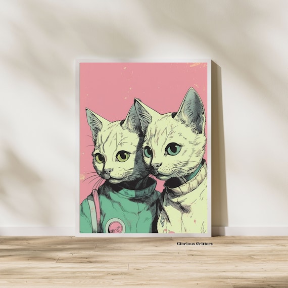 Space Vintage space cat Nasa Cosmic Art Retro Futuristic Art surrealism art print Retro Art Retro Surreal Art Missing home eclectic decor