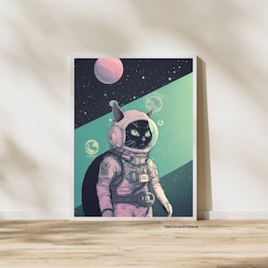 Astronaut Cat Space Digital Art Print