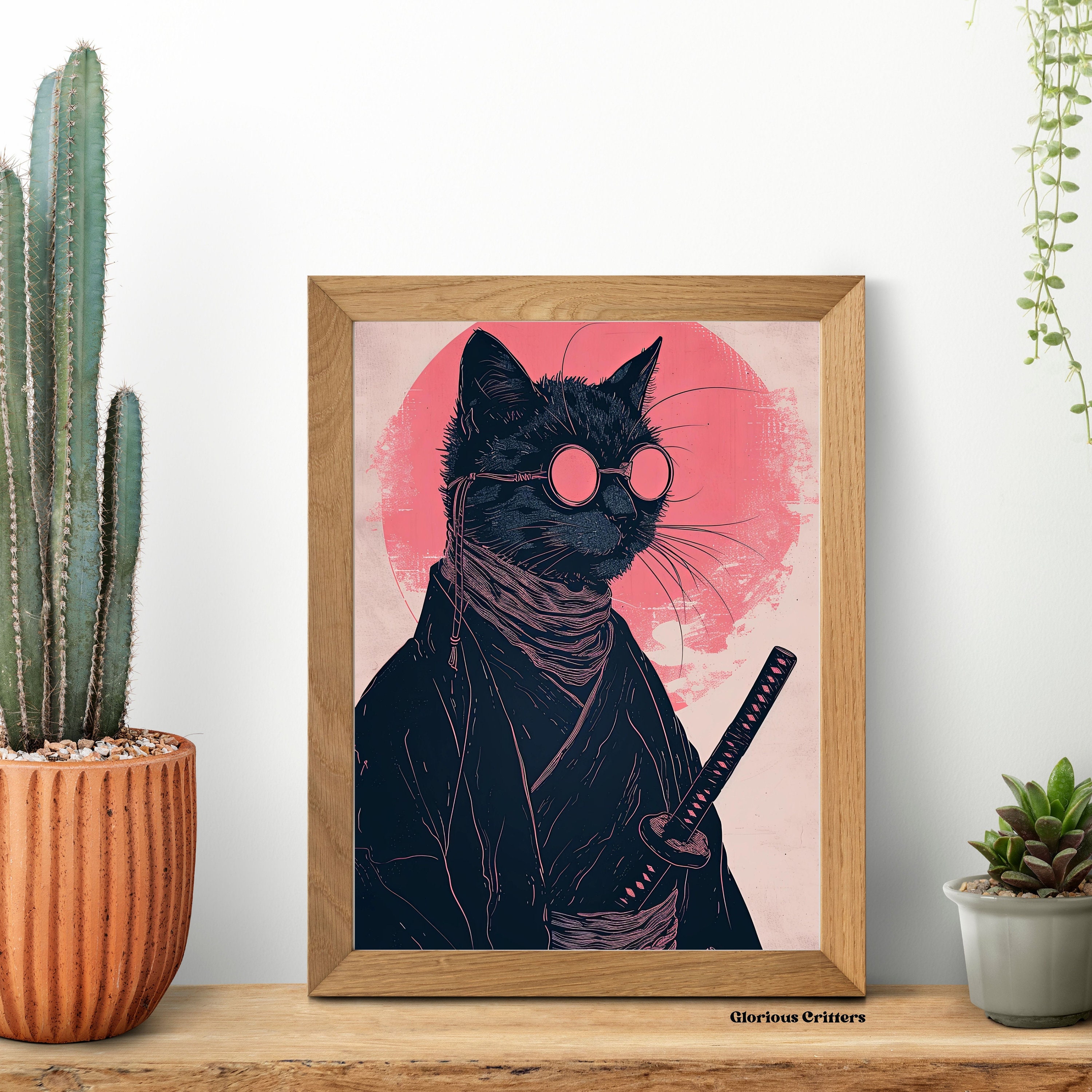 Samurai Cat, Black Cat Poster Tokyo Art Print Edo Period