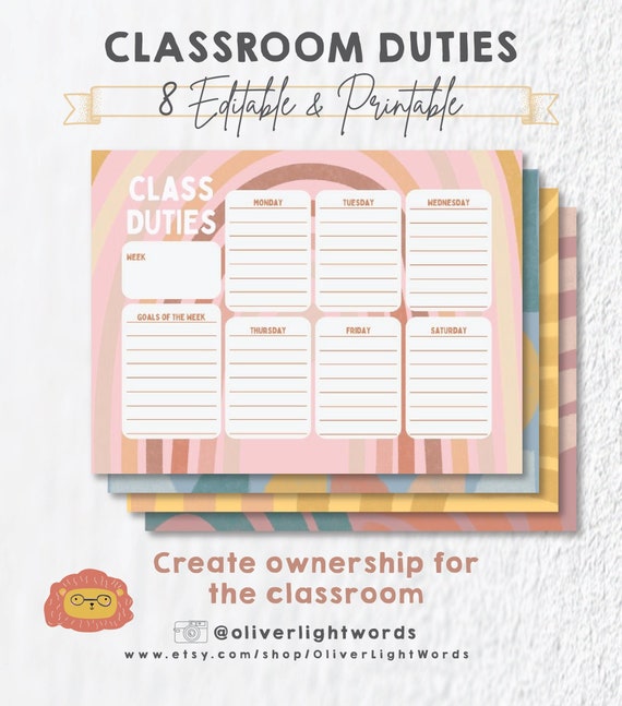 Classroom Duties Printables Classroom Duties Sign for Kids Etsy