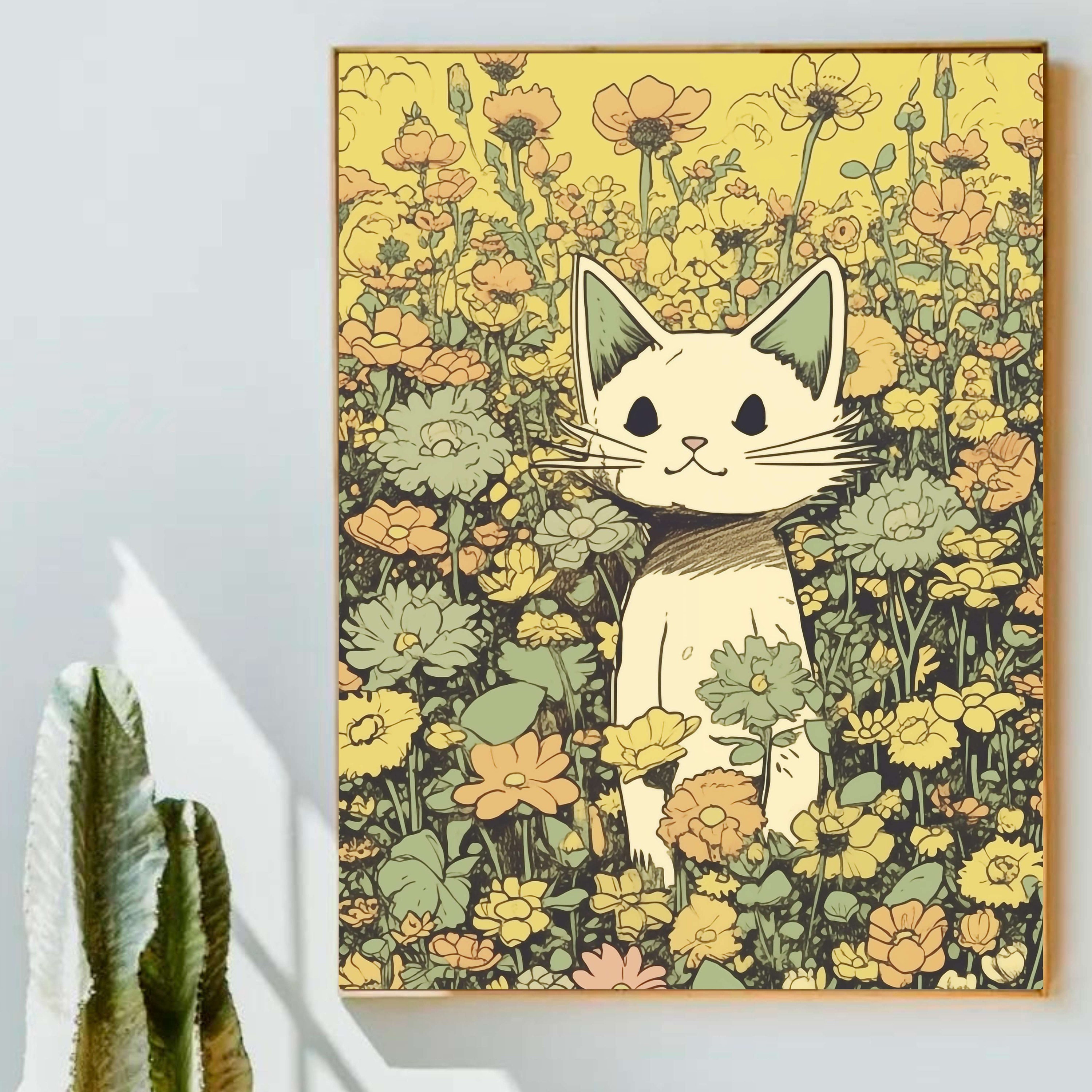 Vintage Wall Art, Retro Sci Fi Space Vintage Cute Cat Cosmic Art Deco ...