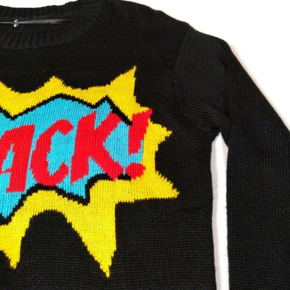 Smack Comics Vintage Sweater Small Black Women Kn… - image 4