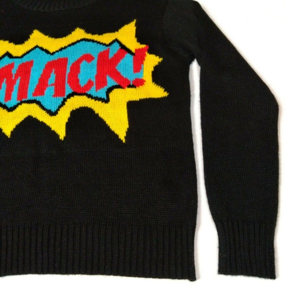 Smack Comics Vintage Sweater Small Black Women Kn… - image 3