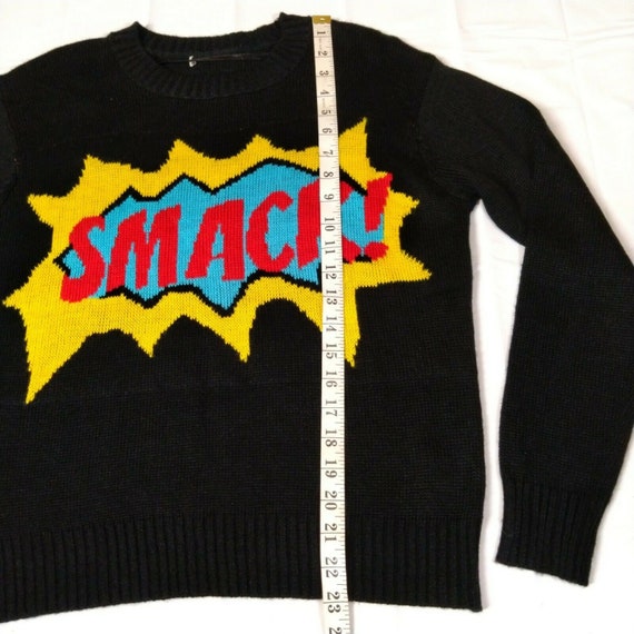 Smack Comics Vintage Sweater Small Black Women Kn… - image 8