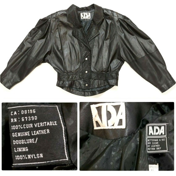 Vintage 80s ADA Black Genuine Leather Biker Jacke… - image 2