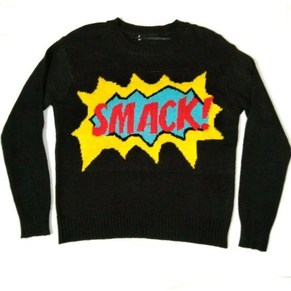 Smack Comics Vintage Sweater Small Black Women Kn… - image 1