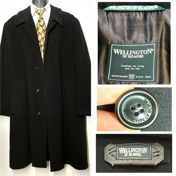 Vintage Wellington Wool Cashmere Coat Size 52 Bla… - image 1