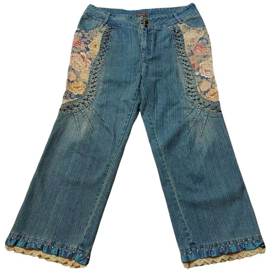 Chagall Vintage Jeans Size L Distressed Floral Patched Beaded Jeans Inseam 23.5 Inch Lace Hem Bottom Bohemian Denim Pants Hippie Pants Etsy Canada