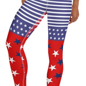 Yoga Leggings Red, White and Blue Stars and Stripes. Fashion Leggings Fourth of July Wear. Independence day Leggings