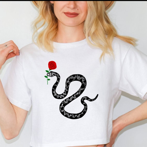 Snake with a Rose Reptile T Shirt Top corto de mujer. Camiseta reptil. Camisa amante de la serpiente. Etsy Espana