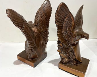 Antique Bookends of the American Eagle Clutching a Shield Copper Tone