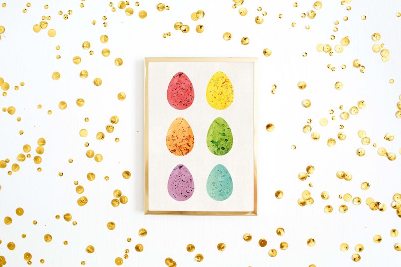 Easter Egg Wall Art Printable Picture, Modern Spring Farmhouse Home Decor Sign, Rainbow Speckled Egg Art Print, Instant Digital Download image 1