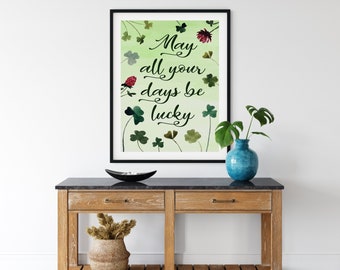 "Irisches Glück Kleeblatt Aquarell Druck, St. Patrick's Day Wandkunst (Digitaler Download)"