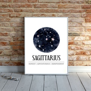 Sagittarius Astrology Horoscope Poster, Sagittarius Constellation Digital Wall Art Print, Zodiac Birthday Gift Printable Instant Download