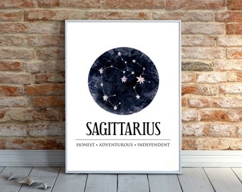 Sagittarius Astrology Horoscope Poster, Sagittarius Constellation Digital Wall Art Print, Zodiac Birthday Gift Printable Instant Download