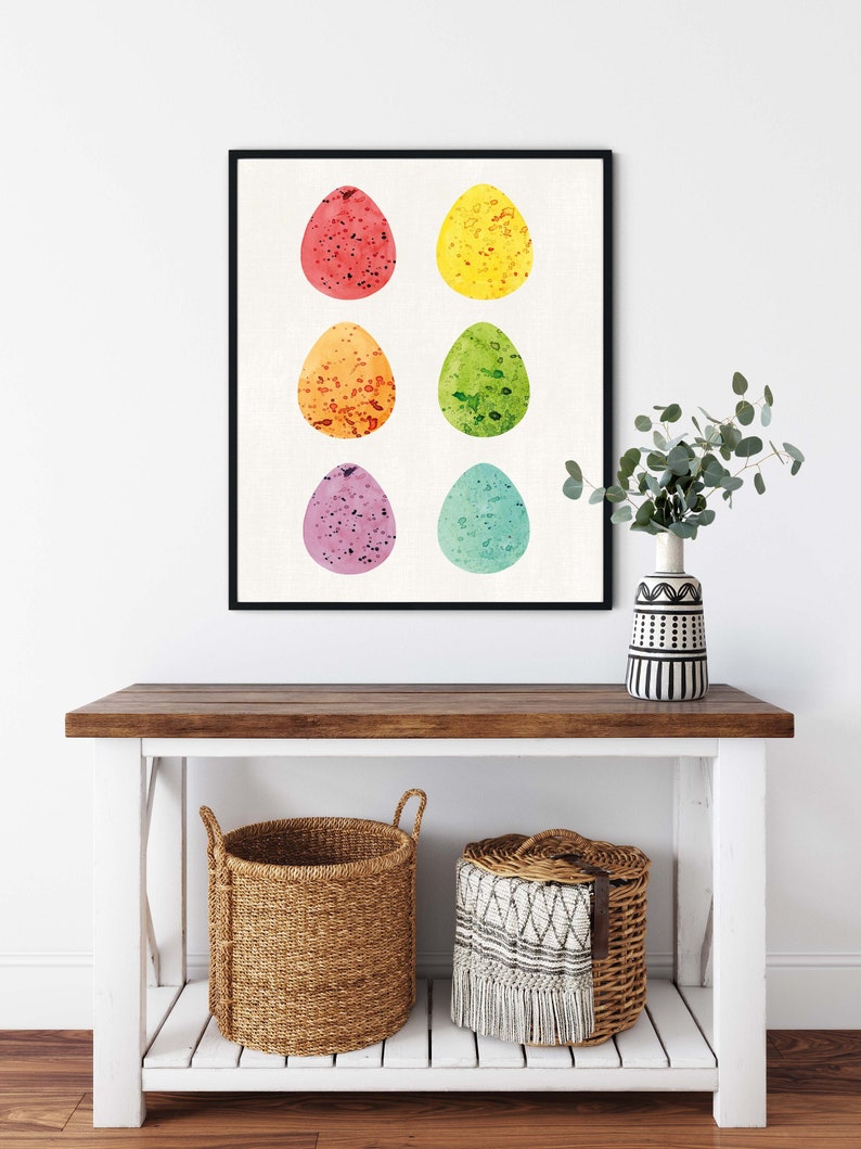 Easter Egg Wall Art Printable Picture, Modern Spring Farmhouse Home Decor Sign, Rainbow Speckled Egg Art Print, Instant Digital Download image 2