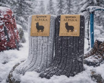 Alpaca Wool Blend Socks, Thermal Winter Comfort, Hiking Camping (Unisex), 2 PAIRS