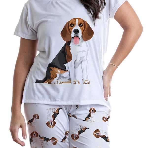 Beagle pajama set with pants for women, dog lover gifts for dog moms, gift for animal lovers, pet enthusiast soft outfit, pjs for beagle mom