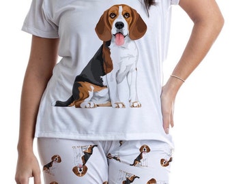 Beagle pajama set with pants for women, dog lover gifts for dog moms, gift for animal lovers, pet enthusiast soft outfit, pjs for beagle mom