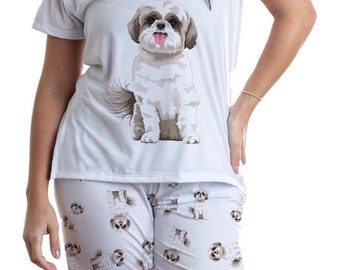 Dog Shih Tzu Brown White Pajama Set With Pants for Women Grey Shihtzu Pj Set for Dog Lovers Nightwear for Dog Mom Christmas Gift Etsy UK