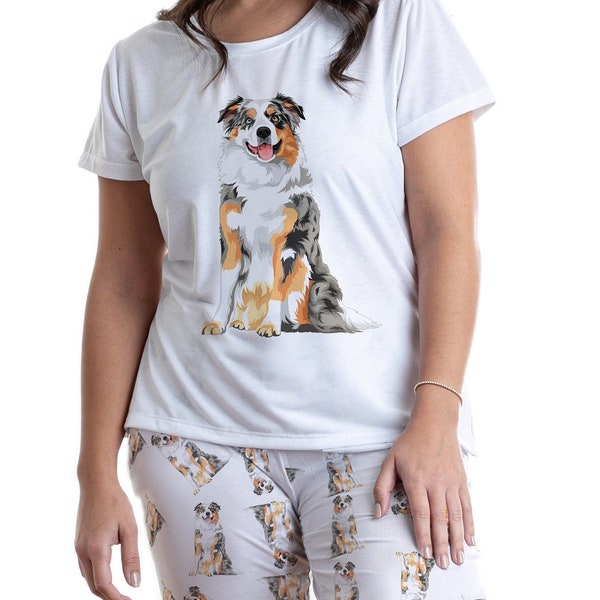 Australian Shepperd pajama set with pants for women, Aussie outfit for her, cute Australian Pjs for dog moms, gift for her anniversary