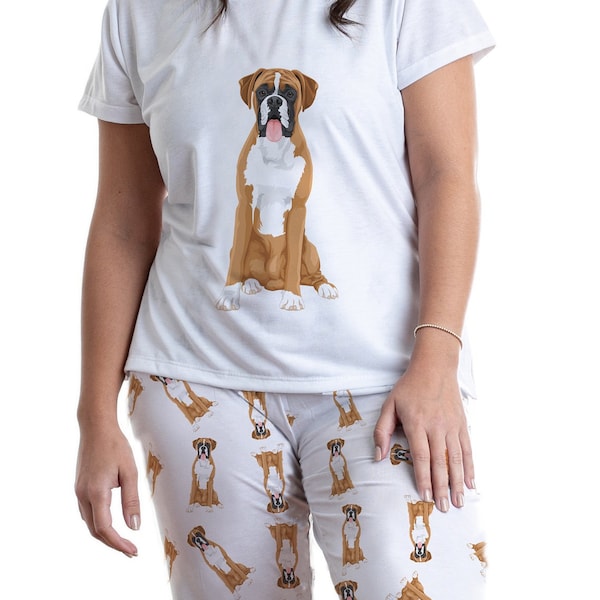 Boxer pajama set with pants for women, Boxer gifts for pet parents, Boxer clothes for animal lover, fun matching set for sleepovers