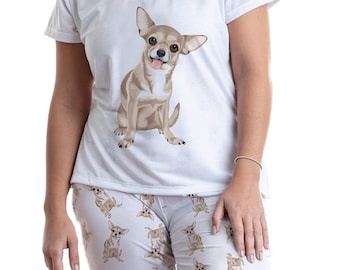 Chihuahua pajama set with pants for women, Chihuahua lover, Dog Jammies, Dog Pjs for her, dog mom matching pjs, christmas gift for her