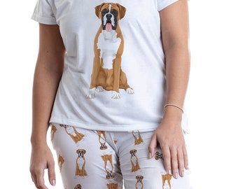 Boxer pajama set with pants for women, Boxer gifts for pet parents, Boxer clothes for animal lover, fun matching set for sleepovers
