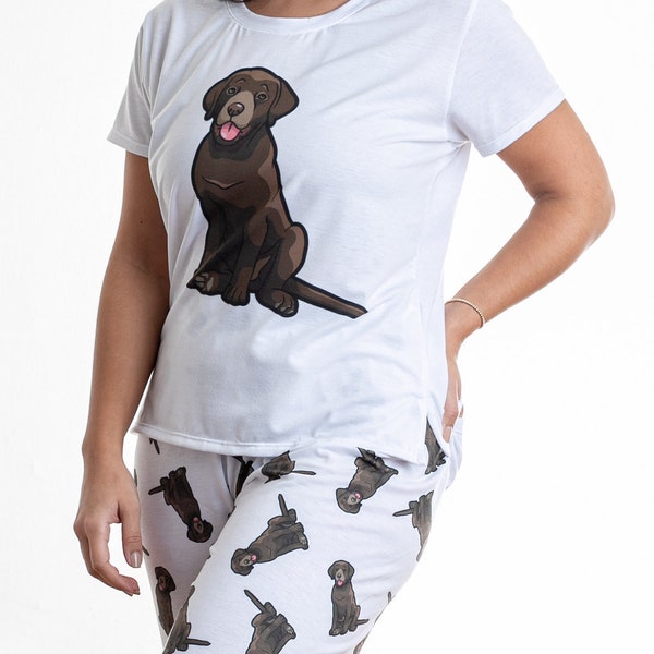 Chocolate Labrador pajama set with pants for women, Choco labrador pjs for dog lovers, Lab jammies set, I love my dog present, dog mom gift