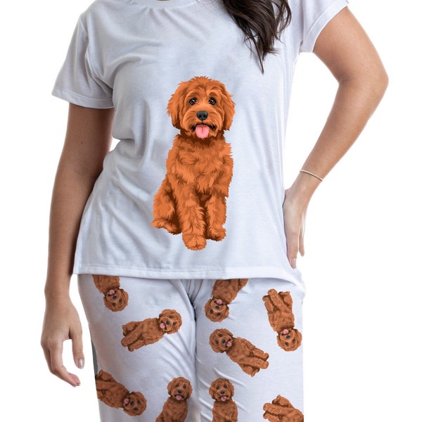 Brown Doodle pajama set with pants for women Poodle Golden Doodle gift, red Labradoodle lover, Labradoodle gift , brown doodle breed Pjs
