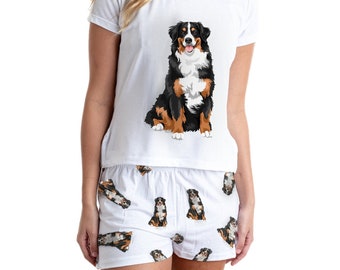 Bernese mountain pajama set with shorts for women, bernes dog cute gift for animal lovers, Puppy Lover night outfit, dog sleepwear for wife