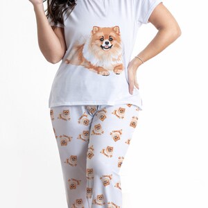 Dog pomeranian pajama set with pants for women, Lulu da Pomerania pj matching set, gifts apparel for women and dog lovers, pjs comfy pants