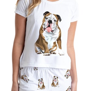 English bulldog pajama set with shorts for women, Bullie lover set, Bulldog mom gift for pet enthusiast, rescue bulldog christmas present