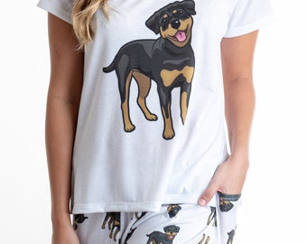 Rottweiler Pyjama Set mit Shorts für Frauen Rottwailer, Nachtwäsche für Frauen, Geschenke für Hundeliebhaber, Pj Set für Hundemama, Fellelternteil