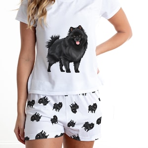 Black Pomeranian pajama set with shorts for women, Lulu da pomerania pj set, dog lover pajama set, matching pjs for pajama party, sleepover