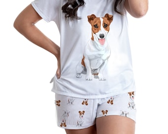 Jack russell terrier pajama set with shorts for women, Jack Russell pj set for her, Funny mothers day gift for matching with your dog, comfy