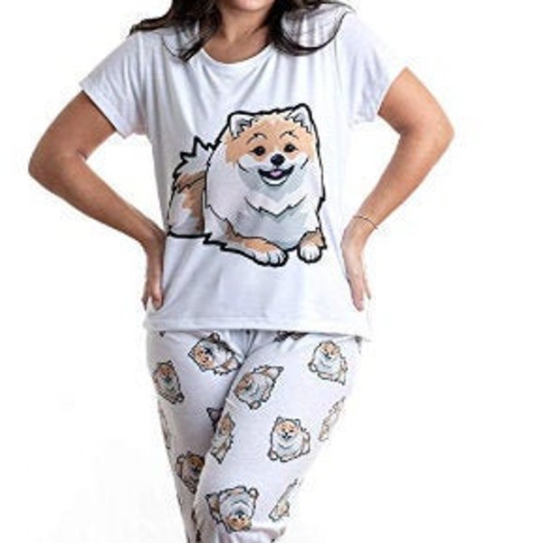 Pomeranian pajama set with pants for women, mothers day pj set for dog mom, Dog pajamas for pet lovers, fun pjs for her, mothers day gift
