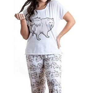 Samoyed pajama set with pants for women. pet lover nightwear for women, Pj set for dog lovers, I love my samoyed, White dog items