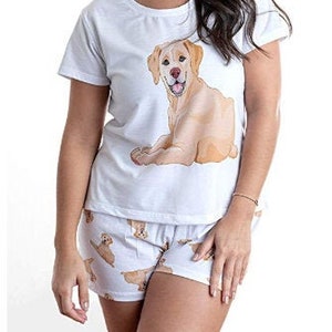 Golden dog yellow Labrador pajama set with shorts for women, Lab pjs set for women, dog lover gift for wife, doggy pajamas for her