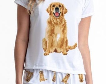 Golden Retriever pajama set with pants for women, golden retriever gifts, Dog pajama sets for couples, matching soft sleepwear for her