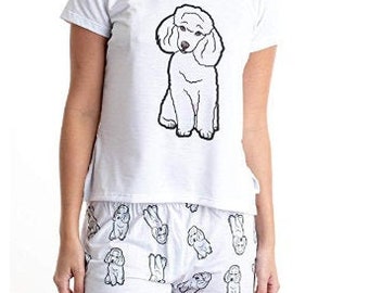 Weißes Pudel-Pyjama-Set mit Shorts für Damen, Doodle-Pudel-Pyjama-Set für sie, Nachtwäsche perfekt für Hundemama, lustige Pyjamas im Angebot, Hunde-Pyjama