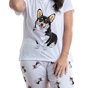 Vvfelixl Women's Corgi Dog Nightgown - Short Sleeve Sleep Dress S-XXL