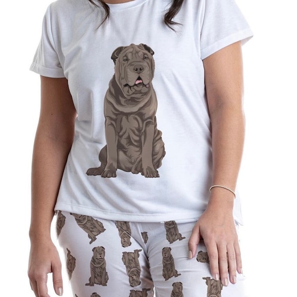 Dog SharPei pajama set with pants for women, Sharpei dog lover pjs set for women, pjs for mothers day, nightwear for dog lovers, pet loss
