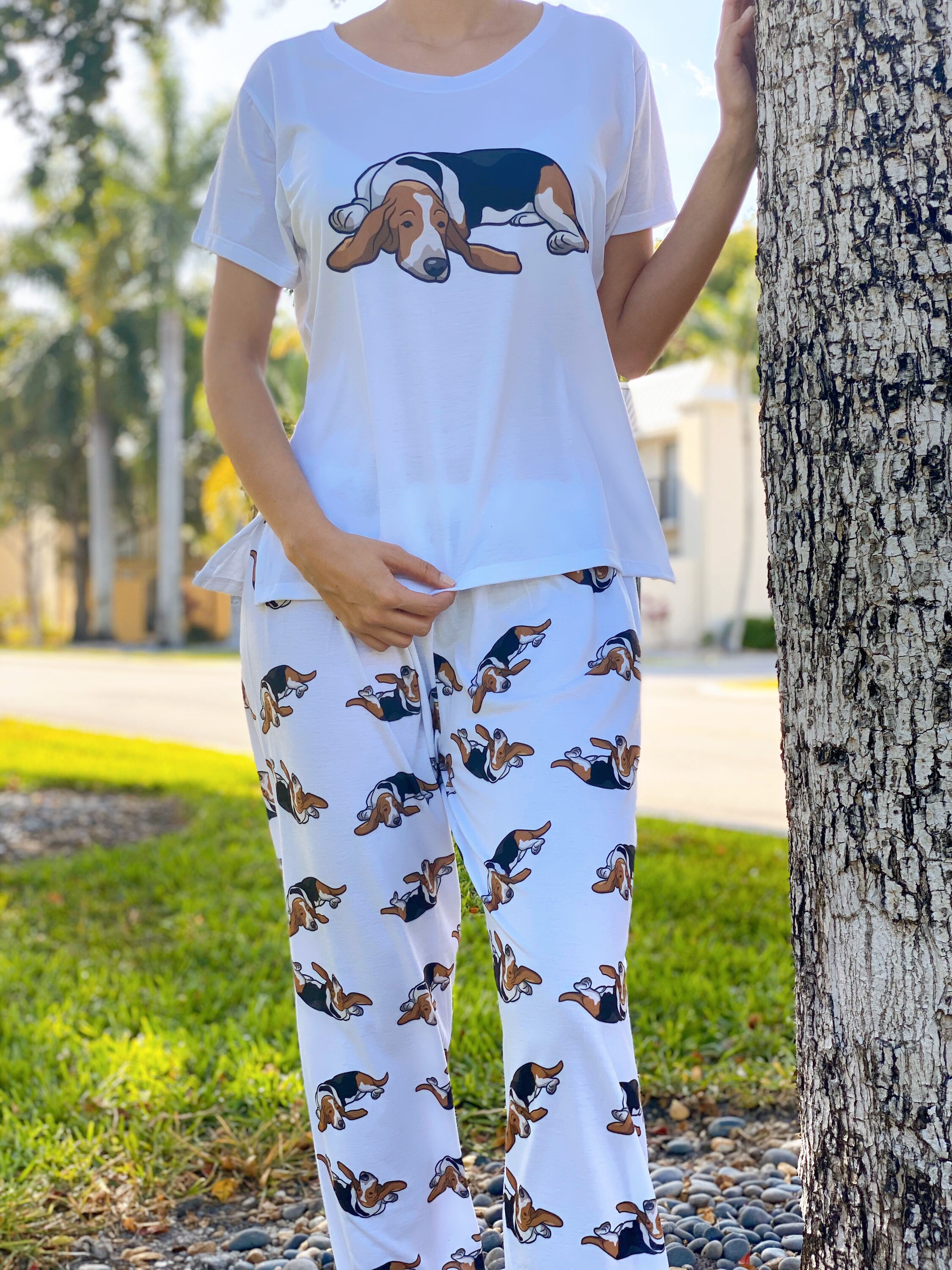 Dog Basset Hound Pajama Set With Pants 