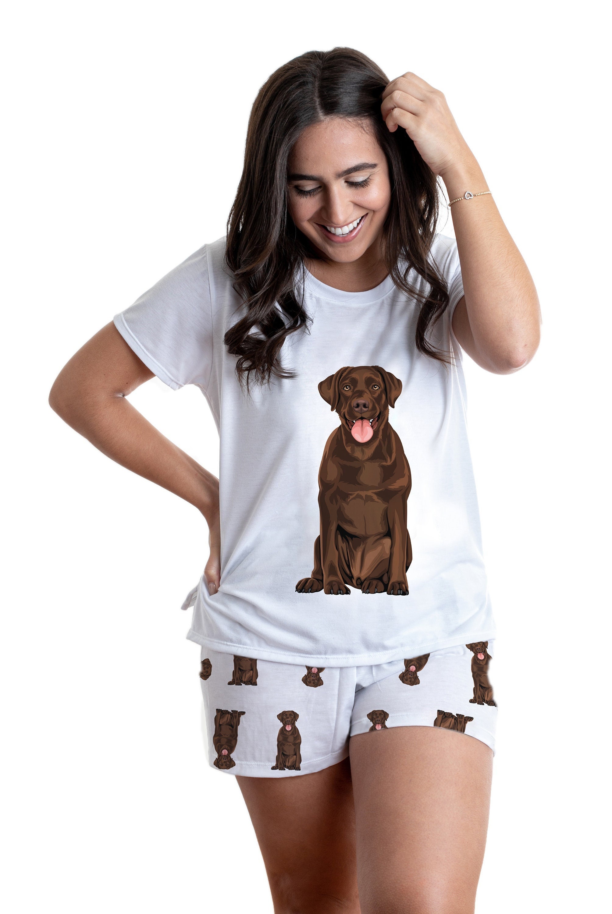Dog Chocolate Labrador Pajama Set With Shorts for Women Lab