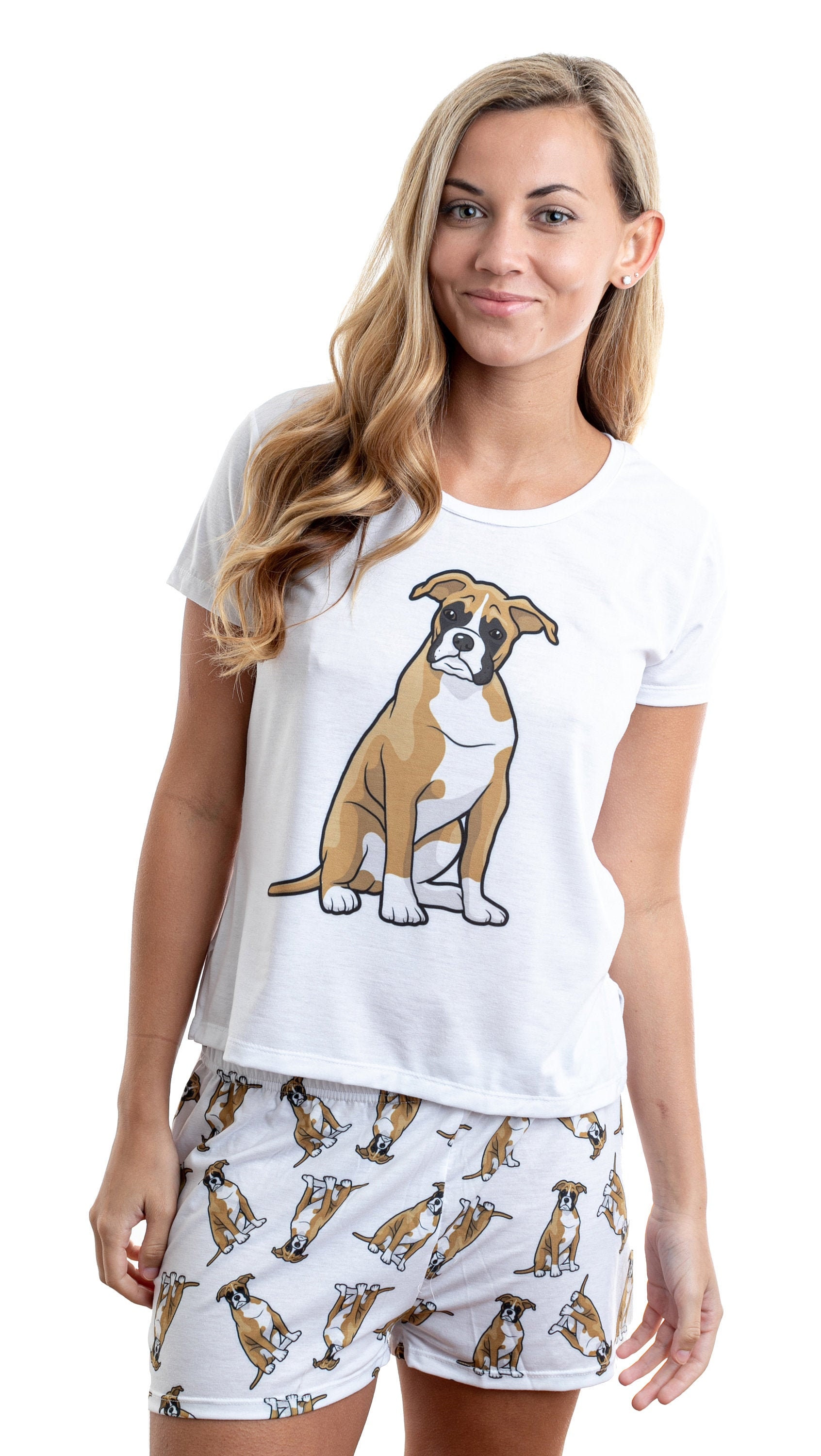 Boxer Pajama Set With Shorts for Women Boxer Gifts for Pet Lovers