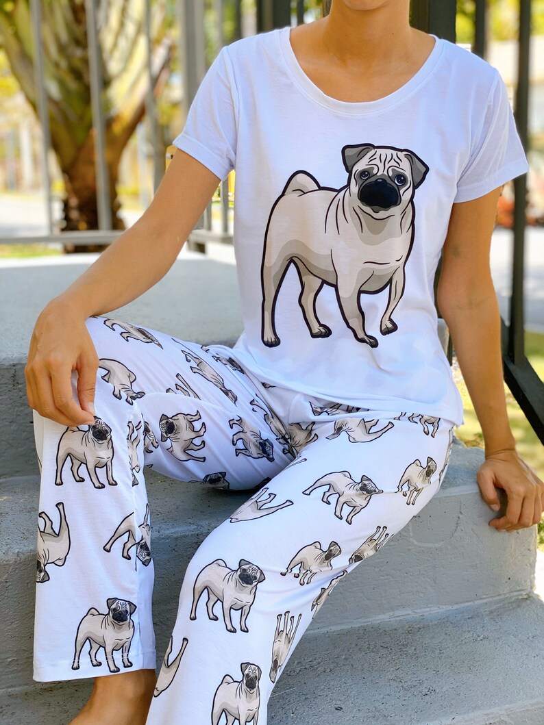 Womens Pajama Pug Pj Set Pajama Set Pajamas For Pugs Pug Sleepwear